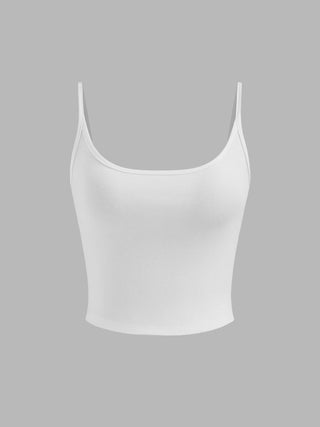 Cotton-blend Scoop Neckline Solid Adjustable Strap Cami Top