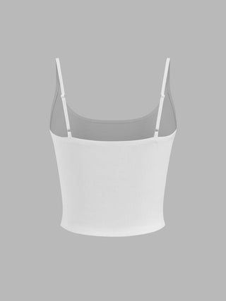 Cotton-blend Scoop Neckline Solid Adjustable Strap Cami Top