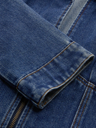 Denim Collar Solid Corset Zipper Jacket