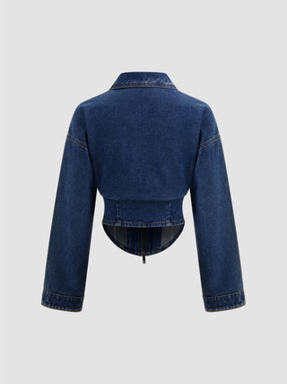 Denim Collar Solid Corset Zipper Jacket