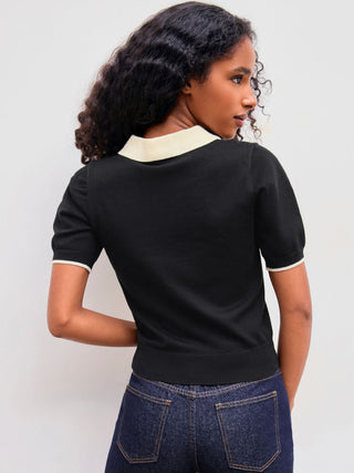 Knit Polo Contrasting Binding Short Sleeve Top