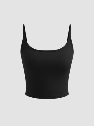 Cotton-blend Scoop Neckline Solid Adjustable Strap Cami Top