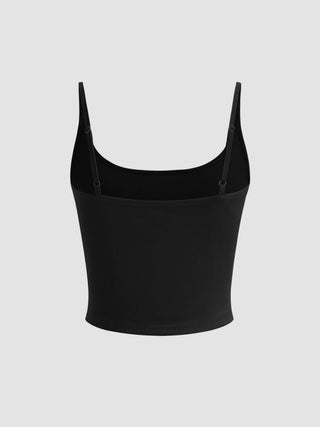 Cotton-blend Scoop Neckline Solid Adjustable Strap Cami Top