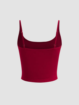 Cotton-blend Scoop Neckline Solid Adjustable Strap Cami Top