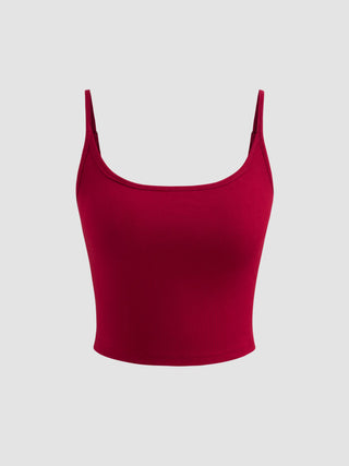 Cotton-blend Scoop Neckline Solid Adjustable Strap Cami Top