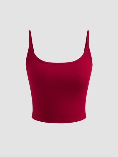 Cotton-blend Scoop Neckline Solid Adjustable Strap Cami Top