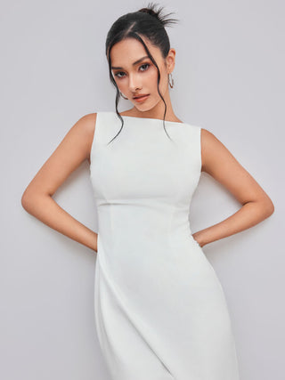 Boat Neck Solid Maxi Dress