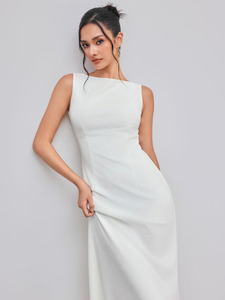 Boat Neck Solid Maxi Dress