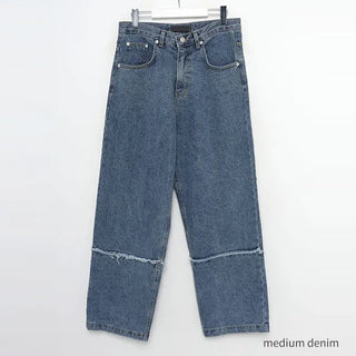 Cut-off semi-wide denim pants