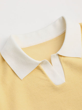 Knit Polo Contrasting Binding Short Sleeve Top