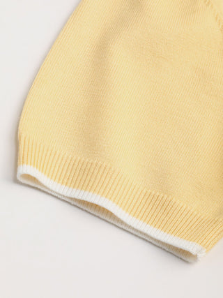 Knit Polo Contrasting Binding Short Sleeve Top