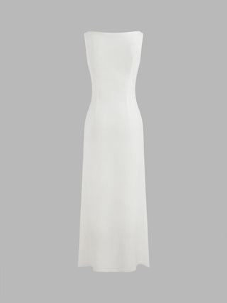 Boat Neck Solid Maxi Dress