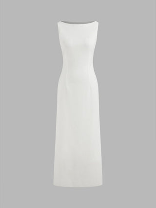 Boat Neck Solid Maxi Dress