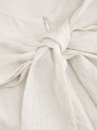 Linen-blend Boat Neck Solid Knotted Backless Mini Dress