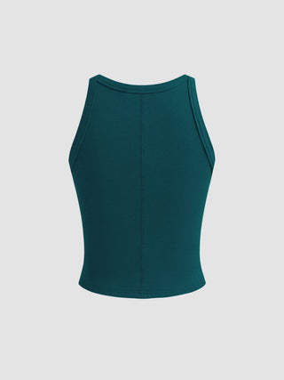 Cotton-blend Round Neckline Solid Tank Top