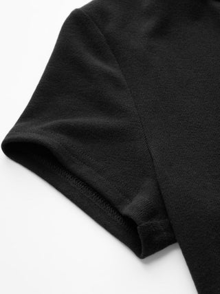 Round Neckline Solid Button Short Sleeve Top