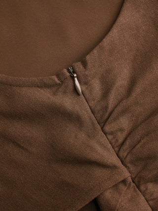 Linen-blend Boat Neckline Solid Bowknot Tank Top