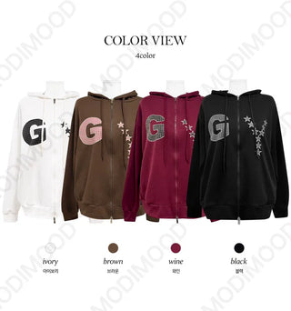Loose-fit Star Hooded Zip-Up - 4 Colors
