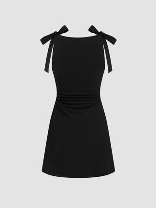 Square Neck Solid Bowknot Mini Dress