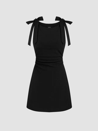 Square Neck Solid Bowknot Mini Dress