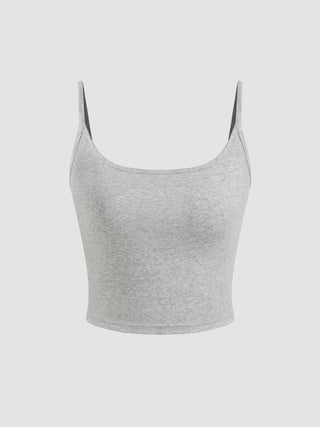 Cotton-blend Scoop Neckline Solid Adjustable Strap Cami Top
