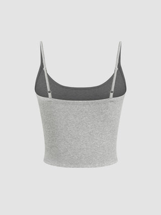 Cotton-blend Scoop Neckline Solid Adjustable Strap Cami Top