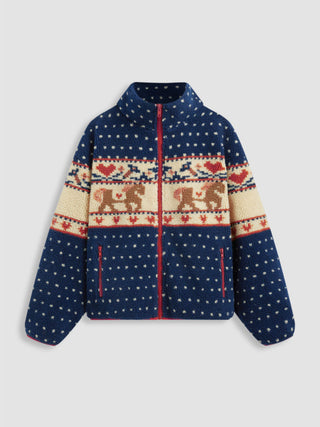 Fleece Collar Graphic Jacket