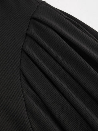 High Neck Solid Pocket Ruffle Midi Dress