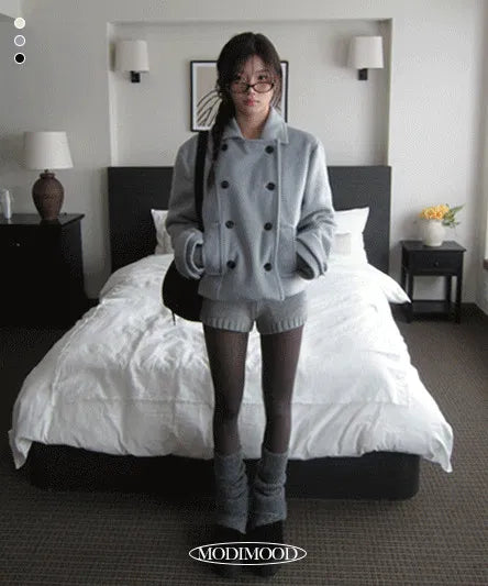 Double collar wool half coat - 3 colors