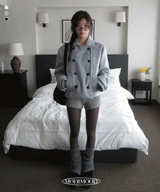 Double collar wool half coat - 3 colors