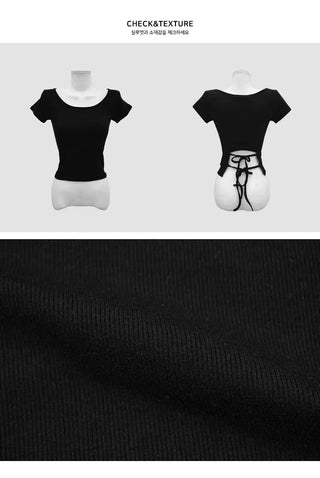 Ribbon Sweet Short Sleeve Strap T-Shirt - 4 Colors