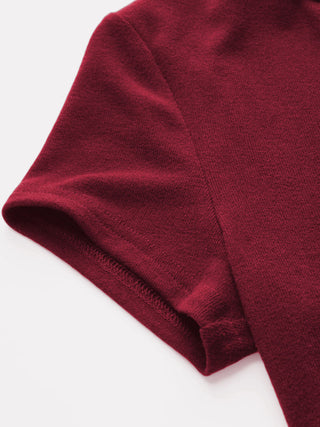 Round Neckline Solid Button Short Sleeve Top