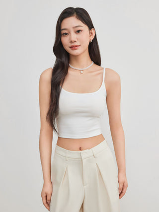 Cotton-blend Scoop Neckline Solid Adjustable Strap Cami Top