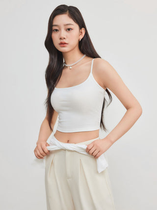 Cotton-blend Scoop Neckline Solid Adjustable Strap Cami Top