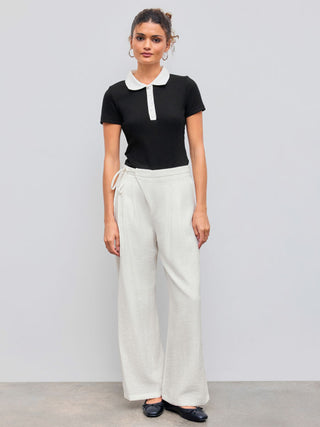 Crossover Waistband Linen Trouser