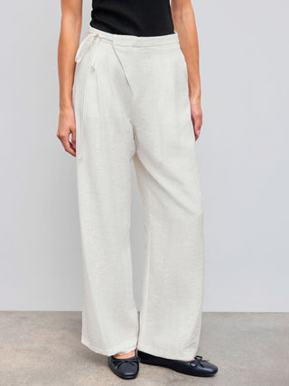 Crossover Waistband Linen Trouser