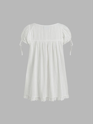 Square Neck Solid Ruffle Knotted Short Sleeve Blouse