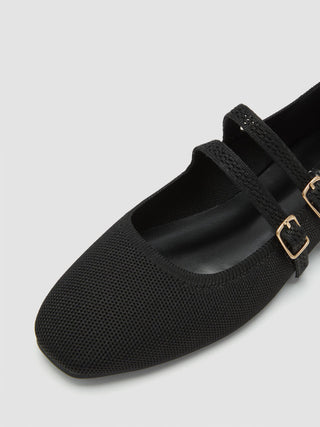 DOUBLE STRAP KNITTED MARY JANE FLATS