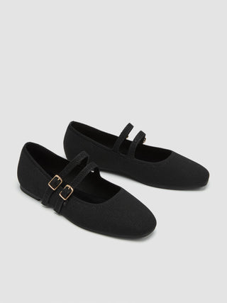 DOUBLE STRAP KNITTED MARY JANE FLATS