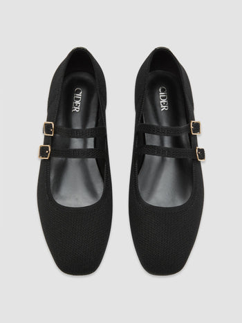 DOUBLE STRAP KNITTED MARY JANE FLATS