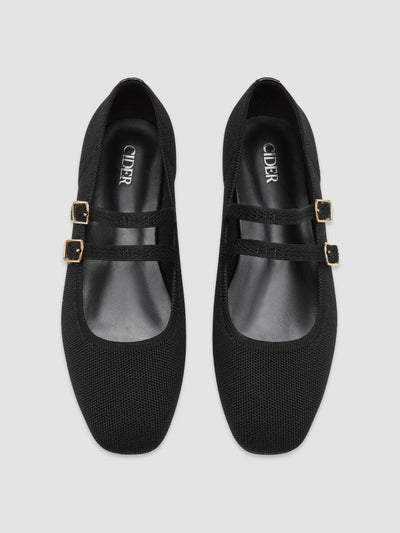 DOUBLE STRAP KNITTED MARY JANE FLATS