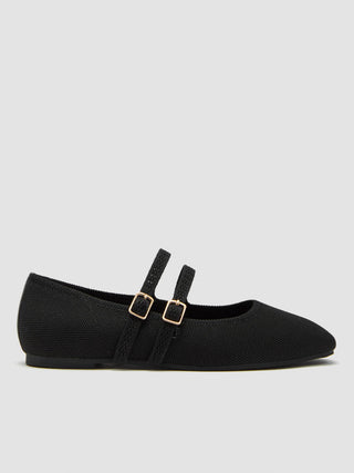 DOUBLE STRAP KNITTED MARY JANE FLATS