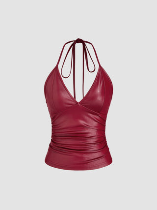 Halter Neckline Ruched Cami Top