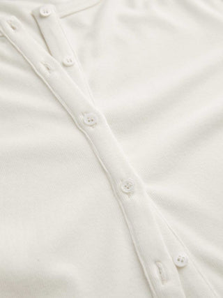 Round Neckline Solid Button Short Sleeve Top
