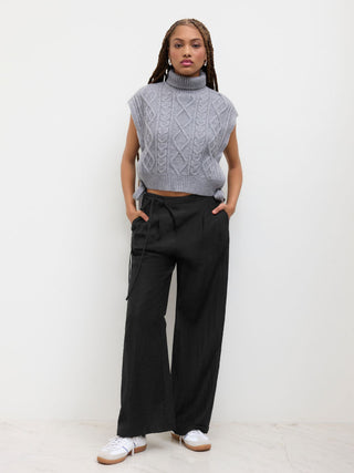 Crossover Waistband Linen Trouser