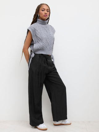 Crossover Waistband Linen Trouser