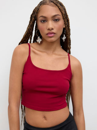 Cotton-blend Scoop Neckline Solid Adjustable Strap Cami Top