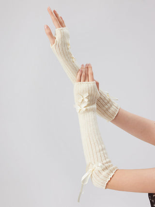 BOWKNOT KNITTED FINGERLESS ARM SLEEVES