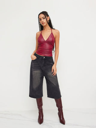 Halter Neckline Ruched Cami Top