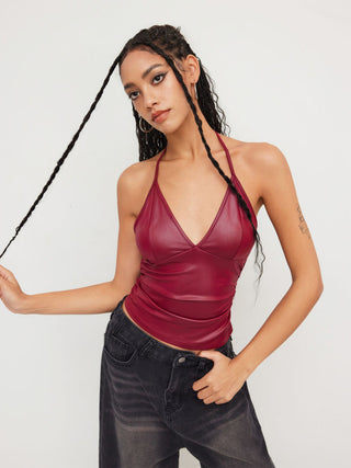 Halter Neckline Ruched Cami Top